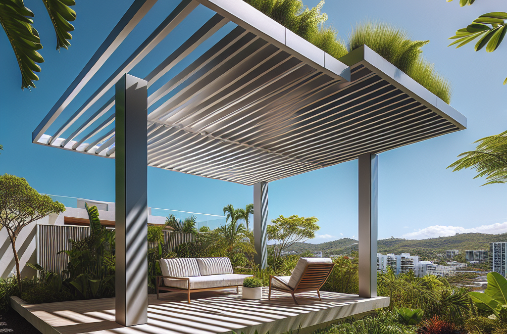 Pérgolas bioclimáticas en San Juan con lamas orientables abiertas